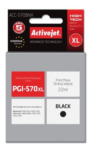 Activejet Encre ACC-570BNX (remplacement de Canon PGI-570Bk XL ; Supreme ; 22 ml ; noir)