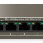 Tenda TEF1105-4-63W commutateur réseau Non-géré Fast Ethernet (10/100) Connexion Ethernet, supportant l'alimentation via ce port (PoE) Montage sur le bureau ou sur le mur Gris
