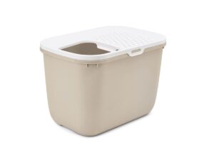 SAVIC HOP Marron Café avec Couvercle Blanc – Bac à Litière pour Chat – 58,5x39x39,5 cm – 1 pce