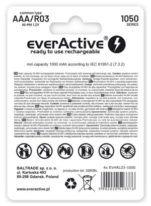 Piles rechargeables everActive Ni-MH R03 AAA 550 mAh Infinity Line