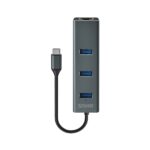 Savio AK-57 USB-C - 3 x USB-A HUB avec adaptateur RJ-45 Gigabit Ethernet, 5000 Mbit/s, gris