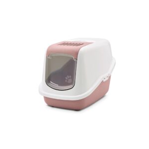 SAVIC Nestor Blanc-Rose - Bac à litière fermé pour chat - 56x39x38,5 cm - 1 pièce
