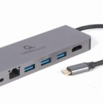 Gembird A-CM-COMBO5-05 Adaptateur multiport USB Type-C 5-en-1 (Hub + HDMI + PD + lecteur de carte + LAN)