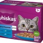 Sachets de gelée WHISKAS, saveurs : Poisson blanc, Cabillaud, Saumon, Thon - nourriture humide pour chats - 12x85g