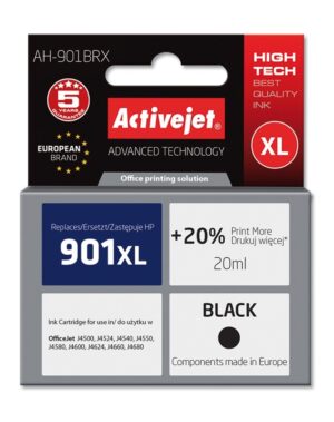 Activejet Encre AH-901BRX (remplacement HP 901XL CC654AE ; Premium ; 20 ml ; noir)