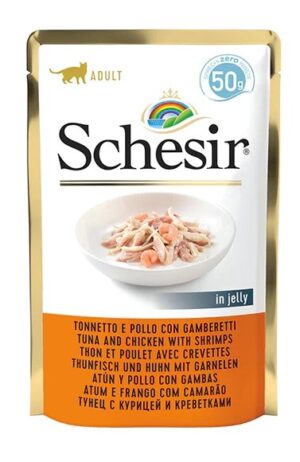 SCHESIR in jelly Tuna and chicken with shrimps - nourriture humide pour chat - 50 g