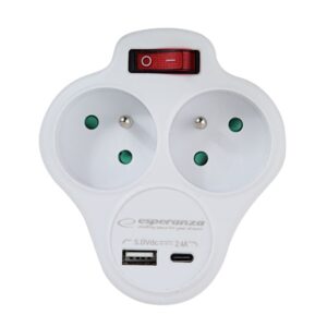 Esperanza ELK311W Séparateur électrique 2 GN. USB-C USB-A ON. Blanc