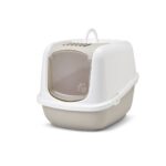 SAVIC Nestor Jumbo Blanc - Café - bac à litière couvert pour chat - 66,5x48,5x46,5 cm - 1 pièce.
