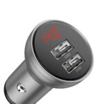 Chargeur de voiture Baseus avec écran, 2x USB, 4,8A, 24W (argent)