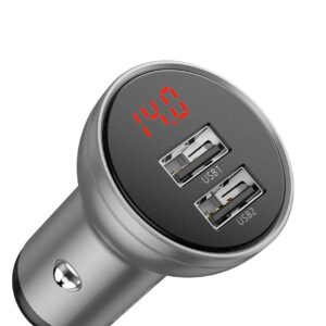 Chargeur de voiture Baseus avec écran, 2x USB, 4,8A, 24W (argent)
