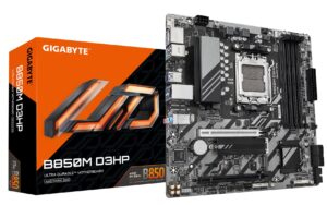 GIGABYTE B850M D3HP Carte Mère - Processeurs AMD Ryzen Série 9000, 5+2+2 phases VRM numériques, jusqu'à 8200MHz DDR5 (OC), 1xPCIe 5.0 + 1xPCIe 4.0 M.2, LAN GbE, USB 3.2 Gen 2