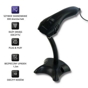 Qoltec 50861 Lecteur de codes barres laser 1D avec support