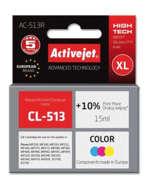 Activejet Encre AC-513R (remplacement Canon CL-513 ; Premium ; 15 ml ; couleur)