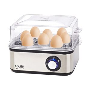 Adler AD 4486 cuiseur à œufs 8 œufs 800 W Noir, Acier satin, Transparent