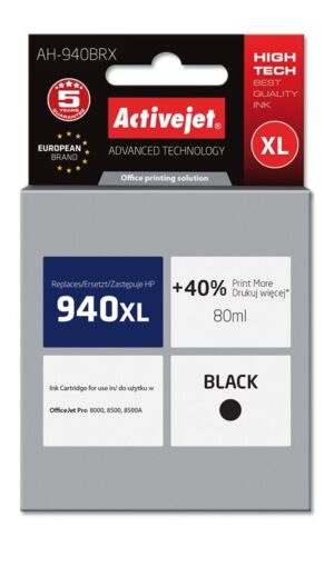 Activejet Encre AH-940BRX (remplacement HP 940XL C4906AE ; Premium ; 80 ml ; noir)