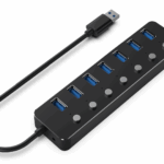 Gembird UHB-U3P7P-01 Concentrateur USB 3.1 (Gen 1) à 7 ports avec commutateurs, noir