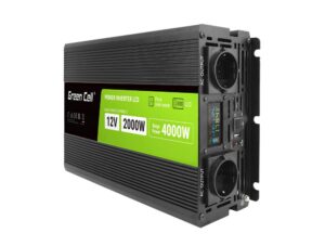 Green Cell Przetwornica napicia PowerInverter LCD 12 V 2000W/40000W Przetwornica samochodowa z wywietlaczem - czysty sinus adaptateur de puissance & onduleur Auto Noir