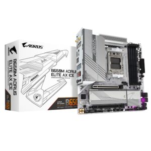 GIGABYTE B650M AORUS ELITE AX ICE Carte mère - AMD Ryzen série 9000, VRM 12+2+2 phases, jusqu'à 8000 MHz DDR5 (OC), 1xPCIe 5.0 + 1xPCIe 4.0 M.2, LAN 2,5 GbE, WIFI 6E, USB 3.2 Gen 2x2