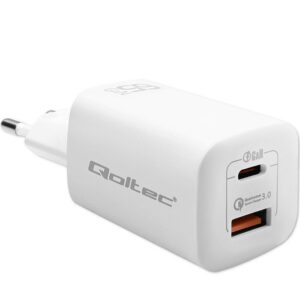 Qoltec 50765 chargeur d'appareils mobiles Ordinateur portable, Consoles portables, Chargeur électrique, Smartphone, Smartwatch, Tablette Blanc Secteur Charge rapide Intérieure
