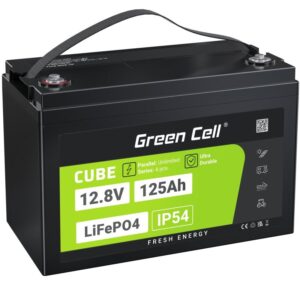 Green Cell Žalias Cell CUBE LiFePO4 125Ah 12,8V 1600Wh liio geležies fosfato baterija kemperiui, sauls energijai, neprijungtai prie tinklo, laivui Phosphate de fer lithié (LiFePo4)
