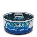 FARMINA N&D Ocean Kitten Thon, Cabillaud, Crevettes & Potiron – aliment humide pour chatons – 70g