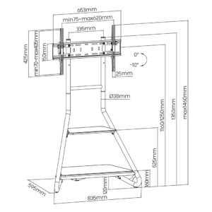 Maclean, support d'angle/télévision sur pied, style Bauhaus, étagères en bois à deux niveaux, 40kg max, 37-75'', MC-455