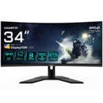 GIGABYTE G34WQCP Moniteur de Jeu Incurvé UWQHD 34" - 3440 x 1440, 1500R, 180Hz, 1ms, 350 cd/m², AMD FreeSync Premium, DisplayHDR 400, HDMI 2.0, DisplayPort 1.4